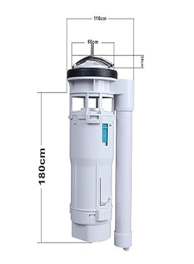 METWIN Water-Saving Plastic Dual Flush Valve, 8.26 Inch Flush Siphon 6-10" Fill Valve with Toilet Repair Kit ABS Push Chrome Plated Button for Tank Commode Fixed Together Commode Cistern Fitting, - Image 3